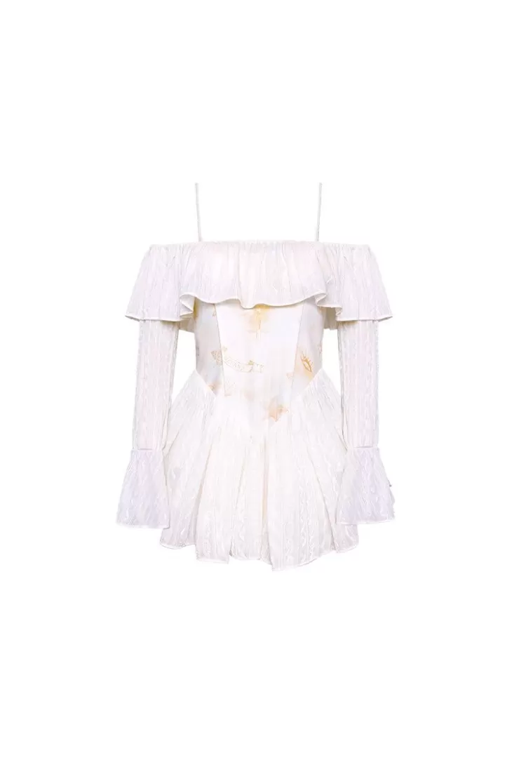 Ozlana Tenderness Off Shoulder Bustier Lace Dress(Cream) | Women Dresses & Sets