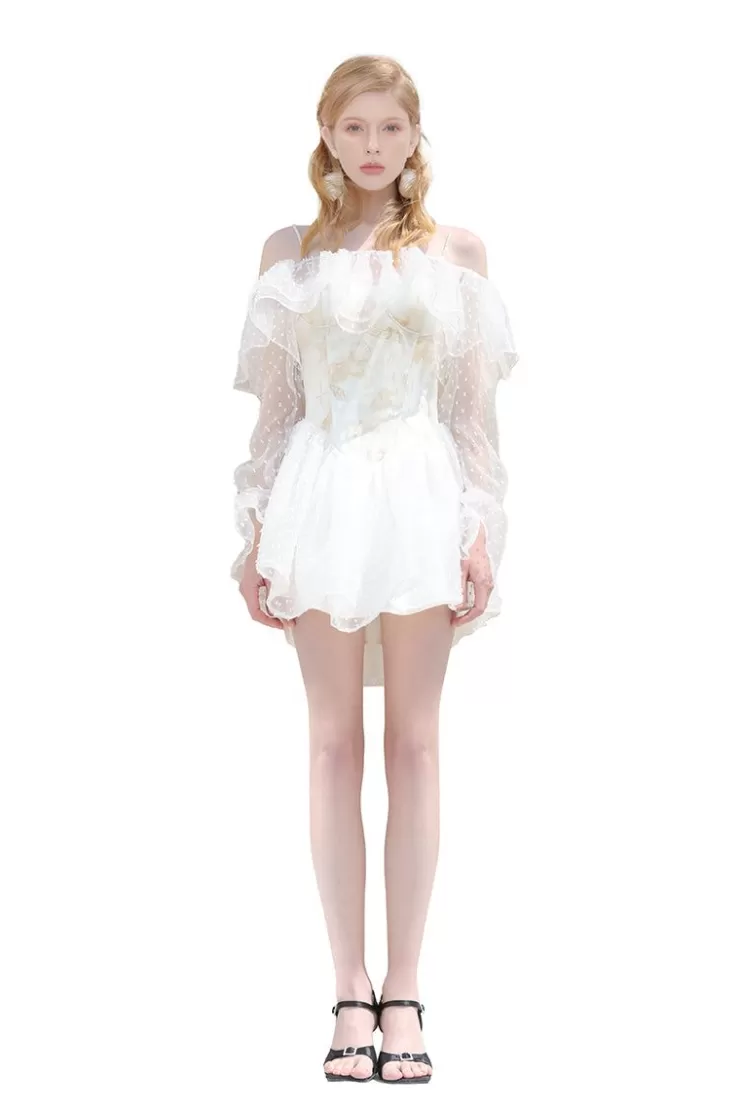 Ozlana Tenderness Off Shoulder Bustier Lace Dress(Cream) | Women Dresses & Sets
