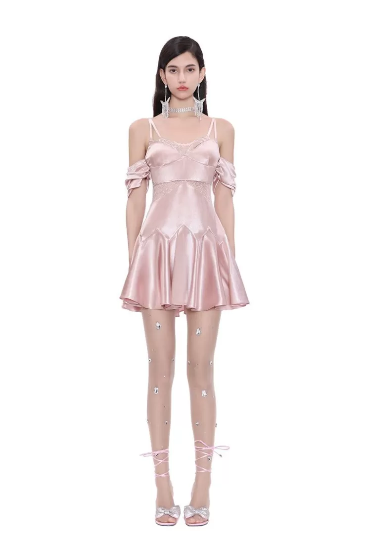 Ozlana The Odyssey Lace Trimmed Dress(Pink) | Women Dresses & Sets