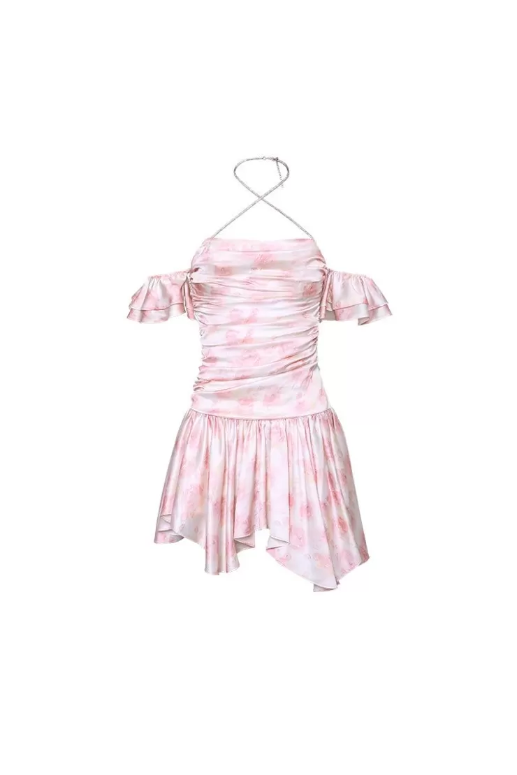 Ozlana Tideflower Draped Dress (Pink) | Women Dresses & Sets