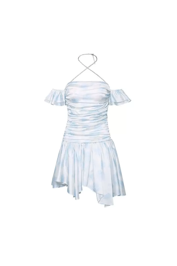 Ozlana Tideflower Draped Dress(Blue) | Women Dresses & Sets