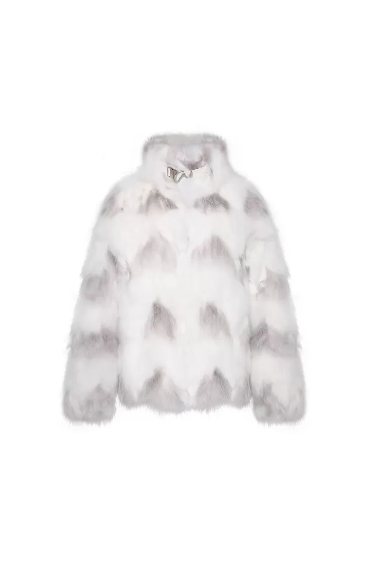 Ozlana Tie Dye Buckle Collar Fox Fur Jacket (Grey) | Women Full Fur Jackets