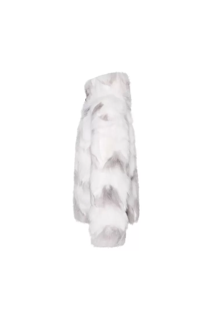 Ozlana Tie Dye Buckle Collar Fox Fur Jacket (Grey) | Women Full Fur Jackets
