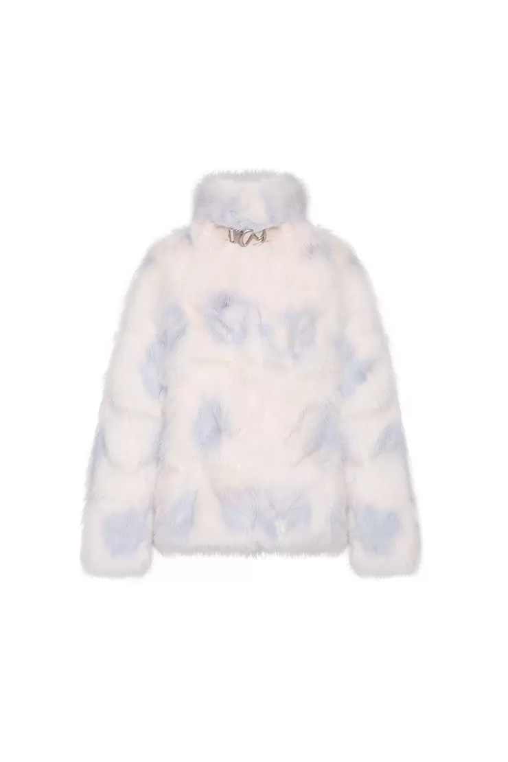 Ozlana Tie Dye Buckle Collar Fox Fur Jacket(Blue) | Women Full Fur Jackets