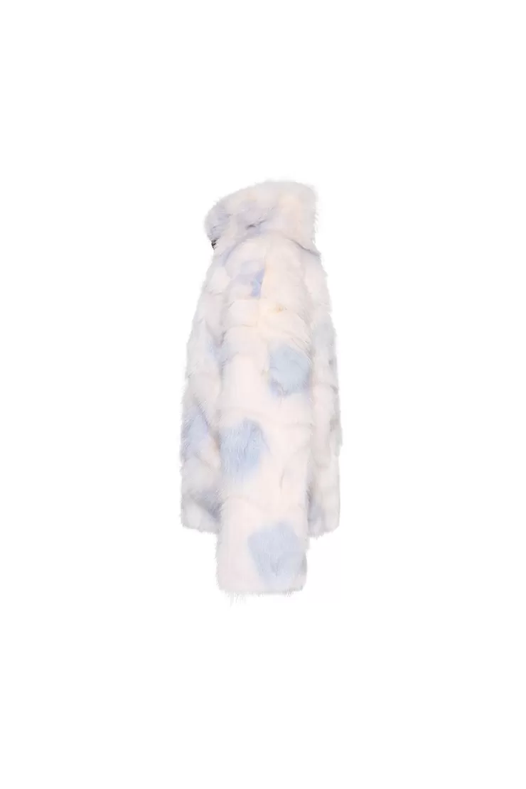 Ozlana Tie Dye Buckle Collar Fox Fur Jacket(Blue) | Women Full Fur Jackets