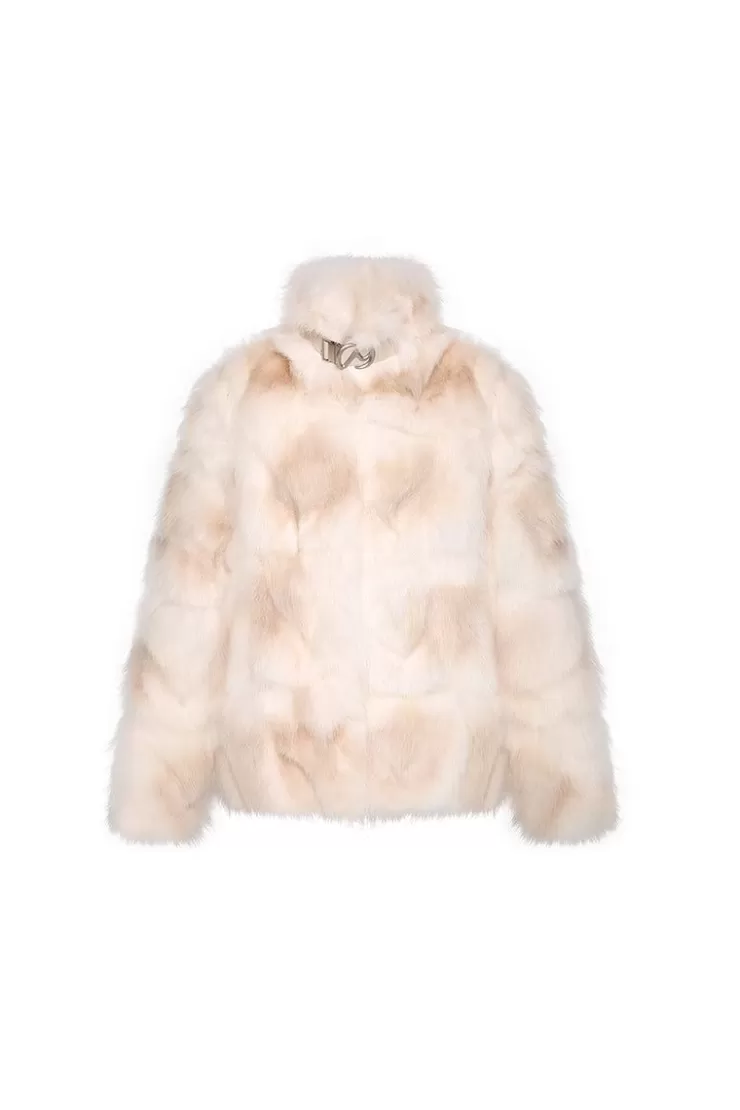 Ozlana Tie Dye Buckle Collar Fox Fur Jacket(Chestnut) | Women Full Fur Jackets