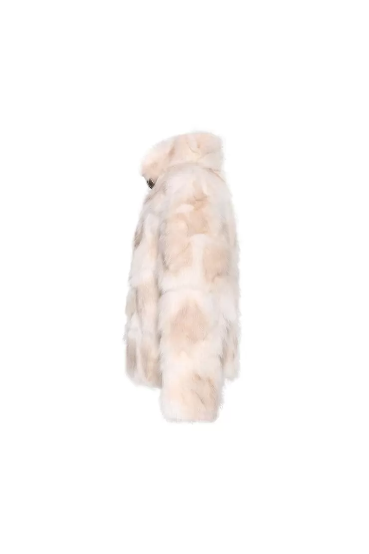 Ozlana Tie Dye Buckle Collar Fox Fur Jacket(Chestnut) | Women Full Fur Jackets
