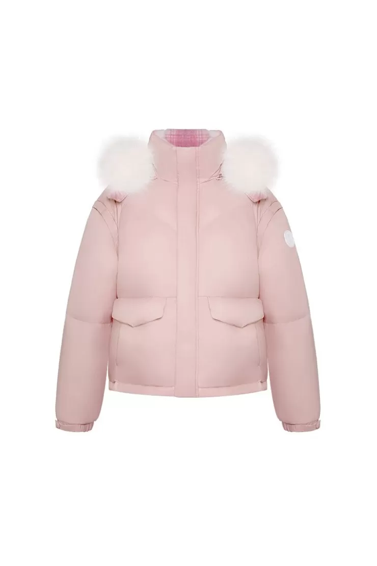 Ozlana Turnover Multi-Wear Plaid Down Jacket(Pink+Pink Check) | Women Down Puffer Jackets