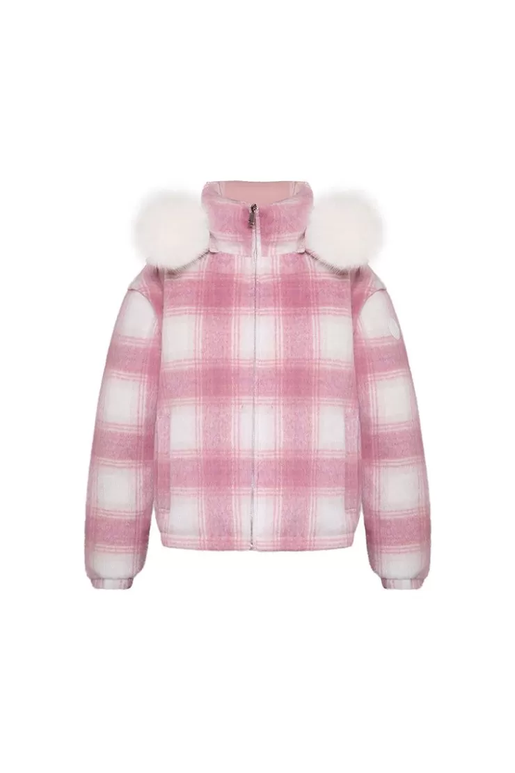 Ozlana Turnover Multi-Wear Plaid Down Jacket(Pink+Pink Check) | Women Down Puffer Jackets