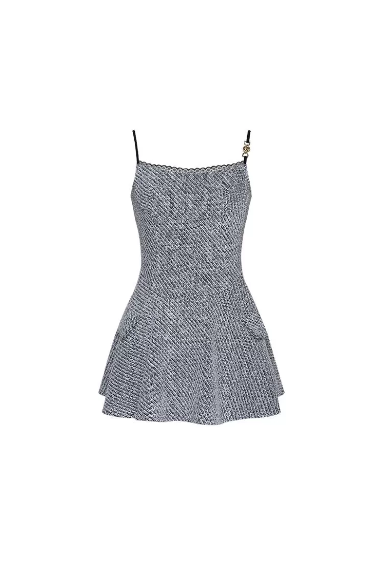 Ozlana Twilled Tweed Slip Dress(Black And Whit) | Women Dresses & Sets