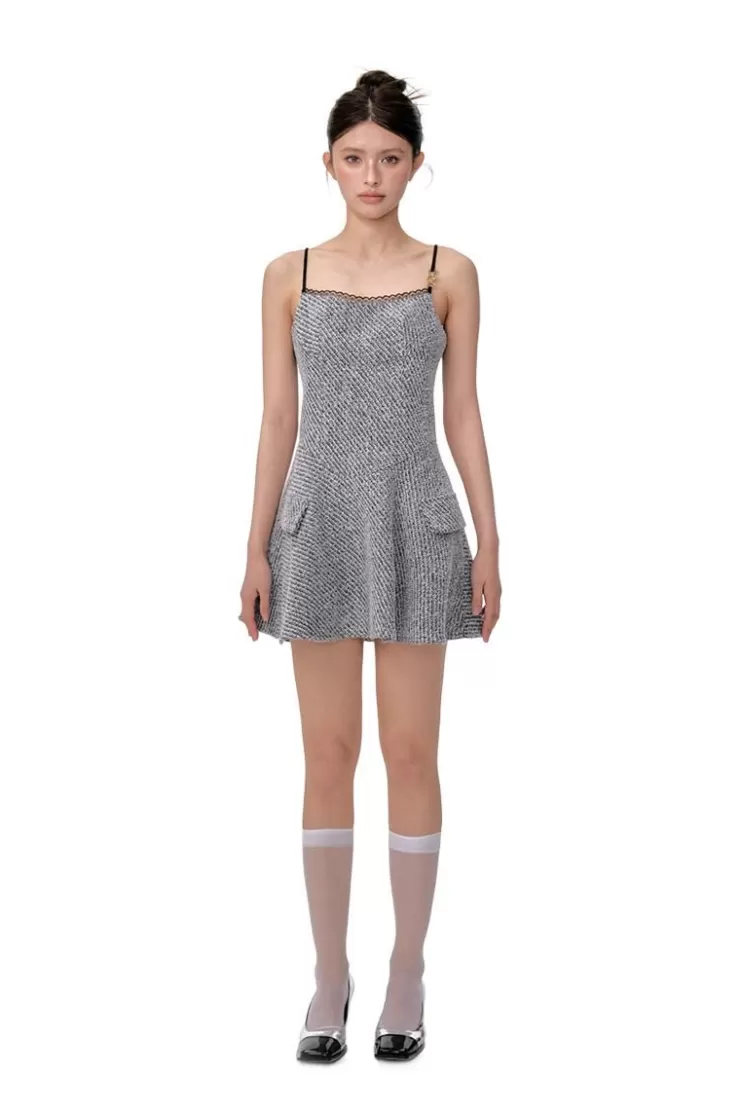 Ozlana Twilled Tweed Slip Dress(Black And Whit) | Women Dresses & Sets