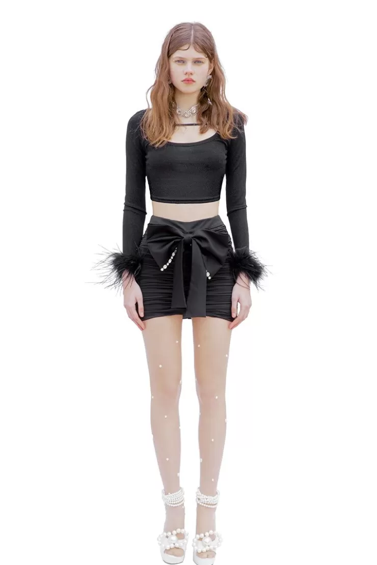 Ozlana Valley Of The Sea Draped Skirt(Black) | Women Bottoms