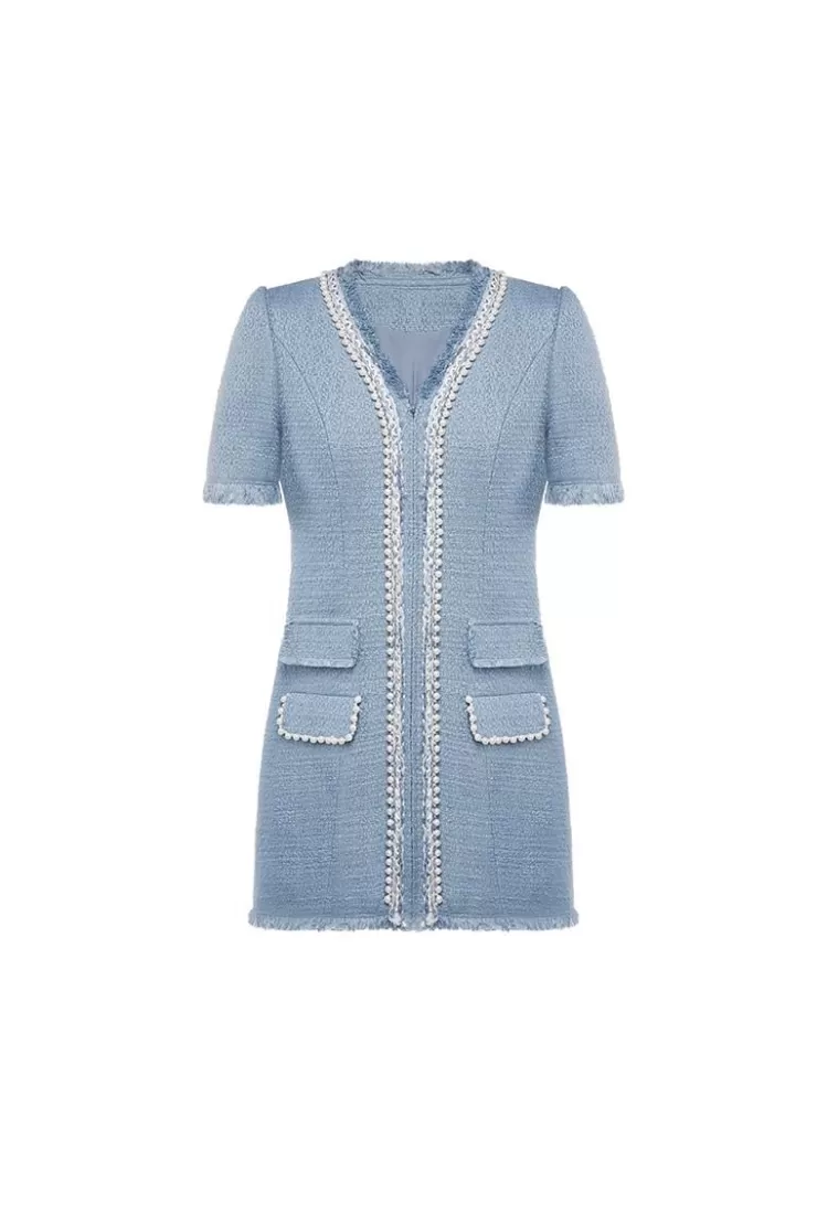 Ozlana Veil Of Water Shift Mini Dress(Blue) | Women Tweeds