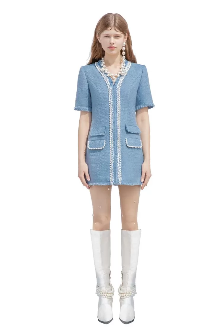 Ozlana Veil Of Water Shift Mini Dress(Blue) | Women Dresses & Sets