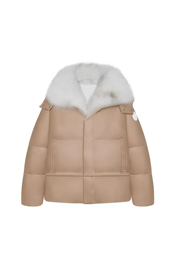 Ozlana Versefox Fur Collar Multi-Wear Down Jacket(Camel) | Women Down Puffer Jackets