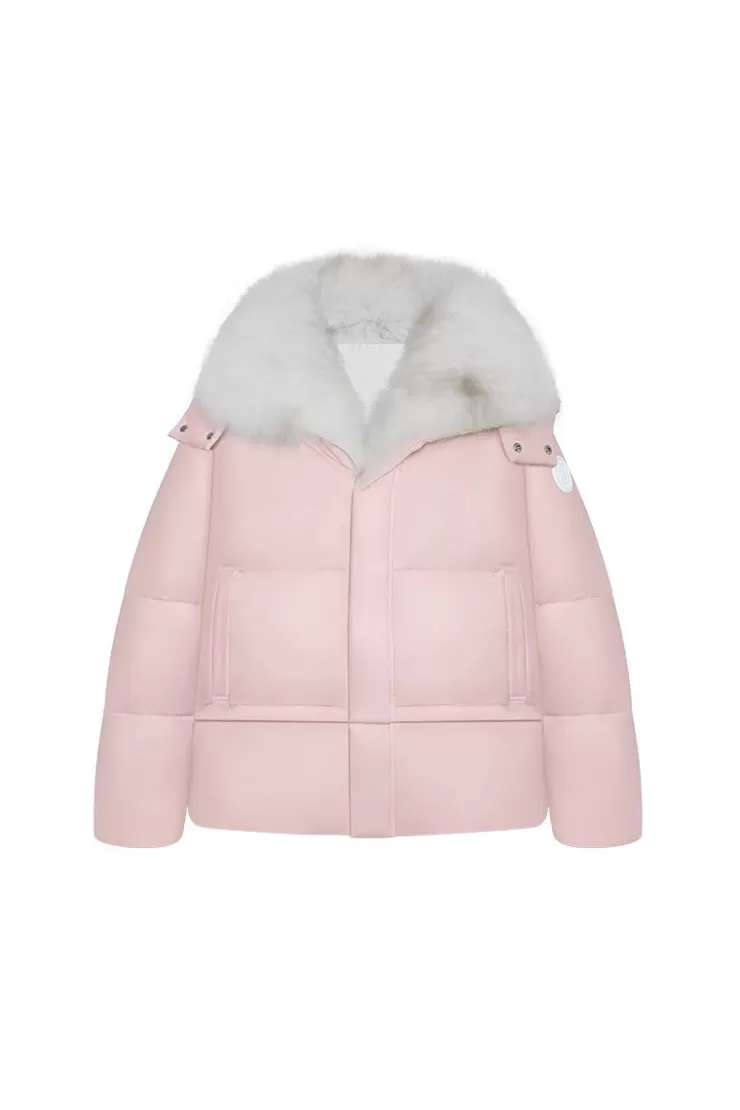 Ozlana Versefox Fur Collar Multi-Wear Down Jacket(Pink) | Women Down Puffer Jackets
