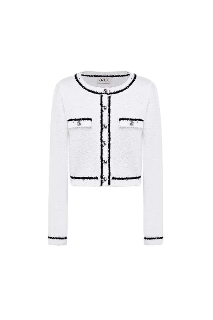 Ozlana Vintage Textured Round Neck Cardigan (White) | Women Ozln