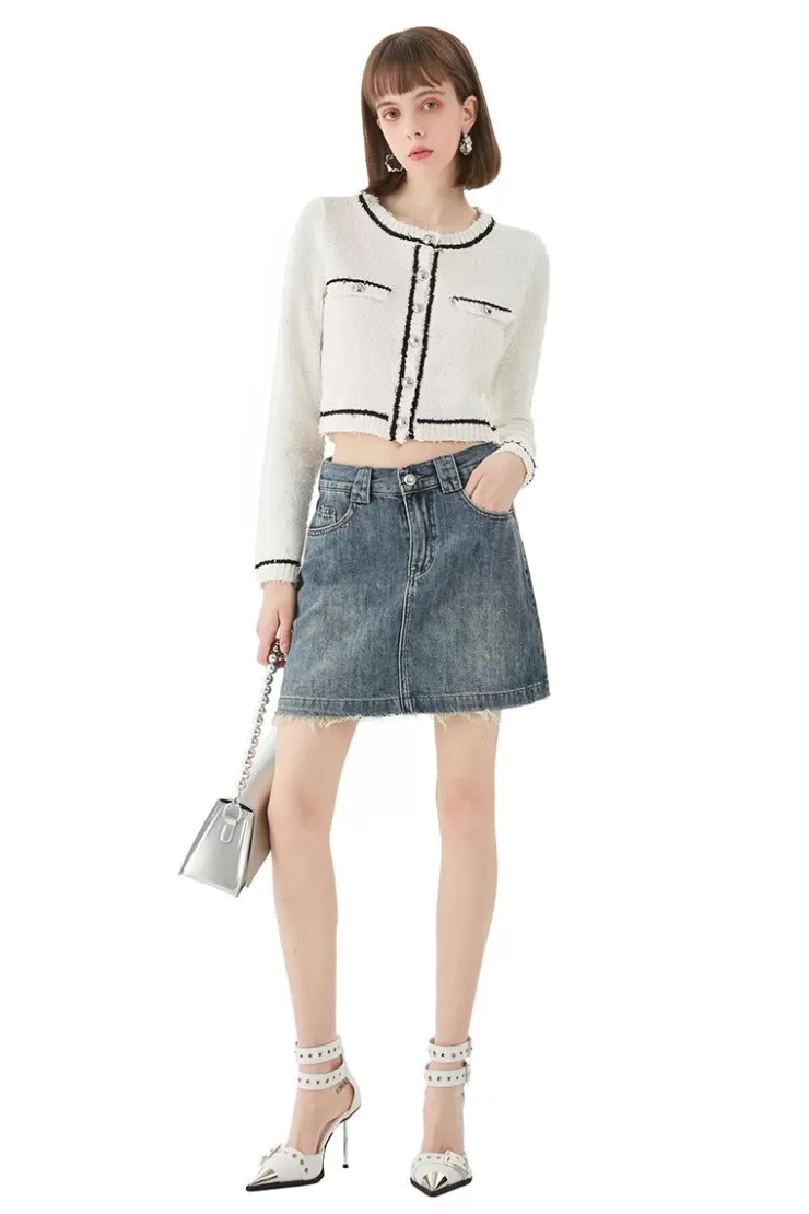 Ozlana Vintage Textured Round Neck Cardigan (White) | Women Knits