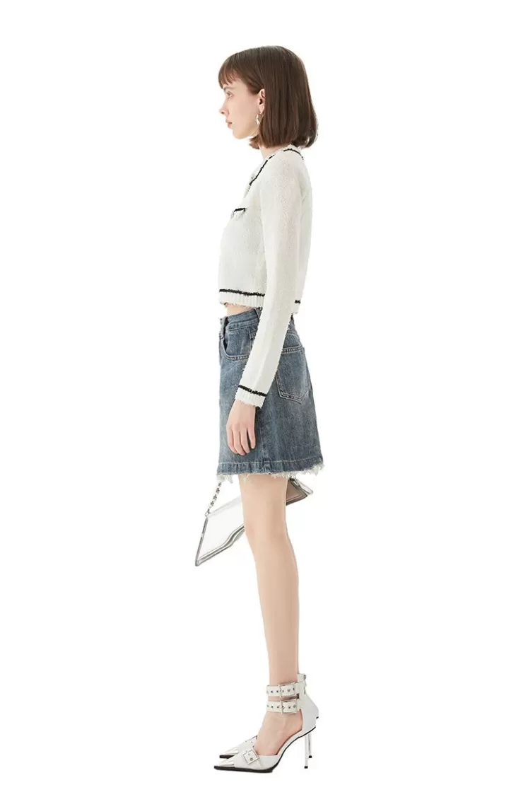 Ozlana Vintage Textured Round Neck Cardigan (White) | Women Knits