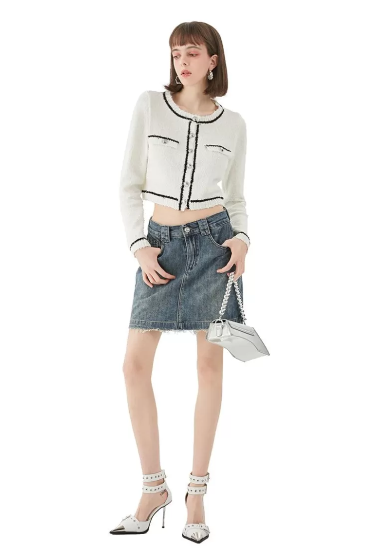 Ozlana Vintage Textured Round Neck Cardigan (White) | Women Knits