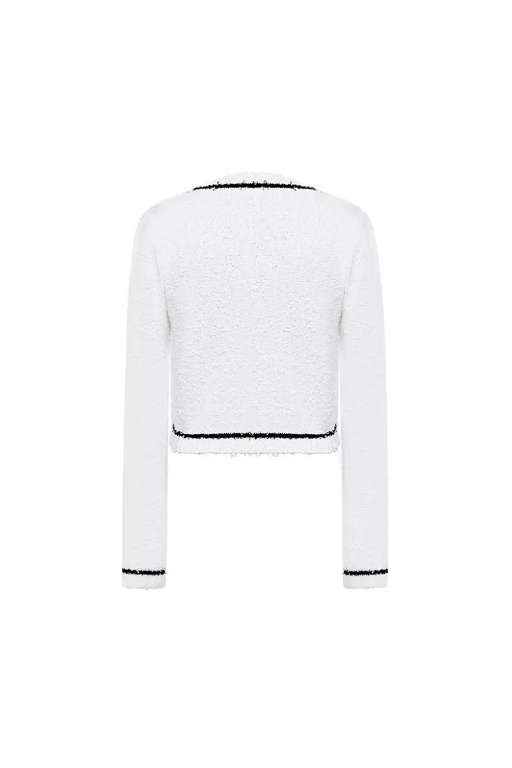Ozlana Vintage Textured Round Neck Cardigan (White) | Women Knits