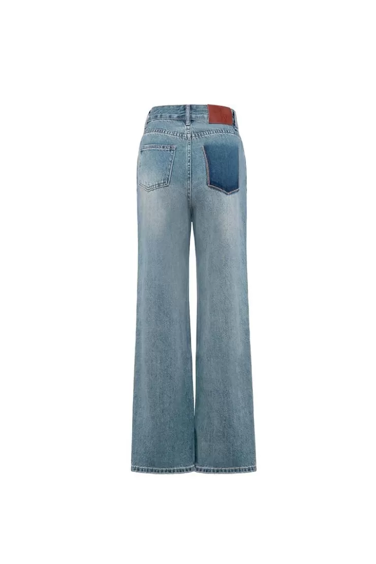 Ozlana Vintage Wash Denim Split Flare Jeans(Denim Blue ) | Women Bottoms