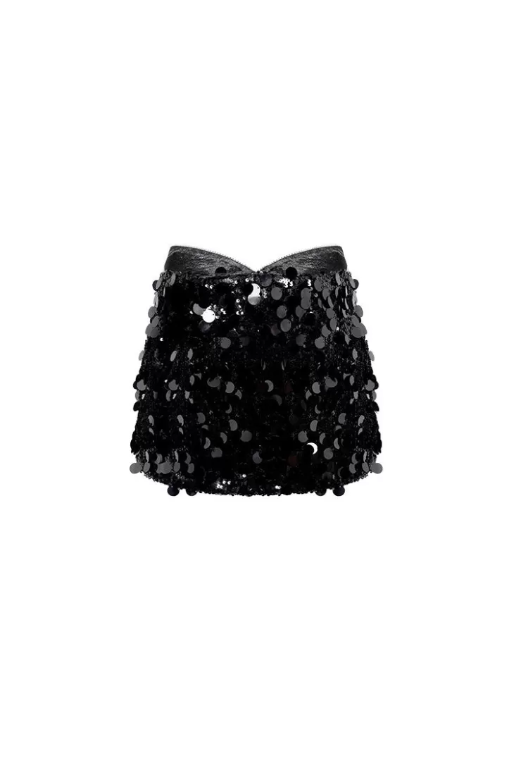 Ozlana Voyage Paillette Mini Skirt(Black) | Women Bottoms
