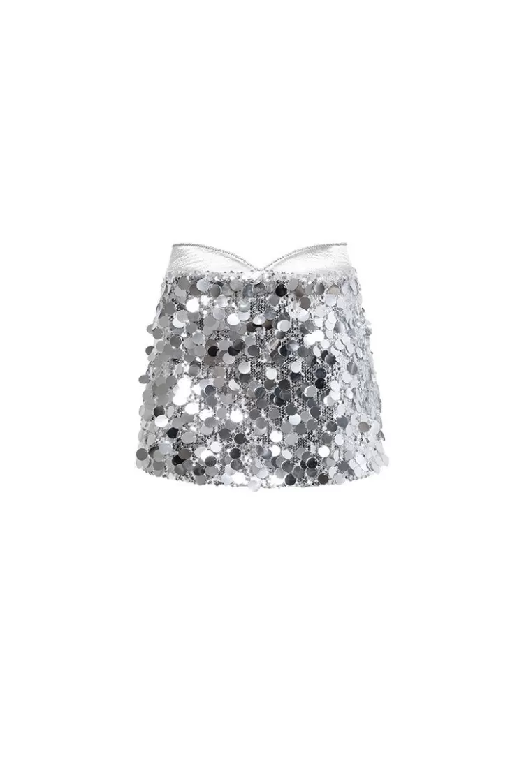 Ozlana Voyage Paillette Mini Skirt(Silvery) | Women Bottoms