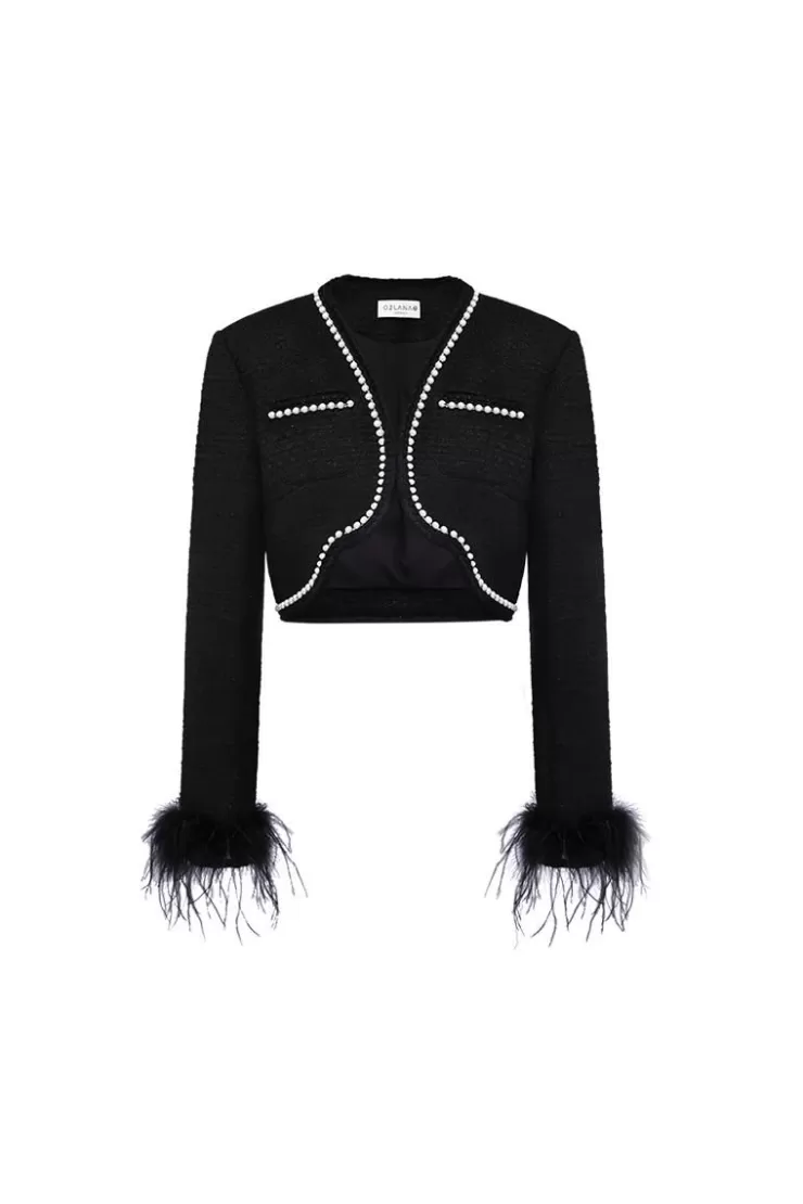 Ozlana Wave Feather Tweed Jacket (Black) | Women Tweeds