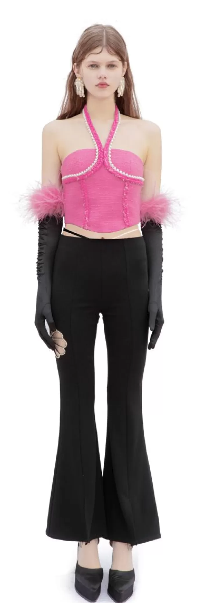 Ozlana Wave Tweed Halterneck Top (Rose Red) | Women Tweeds