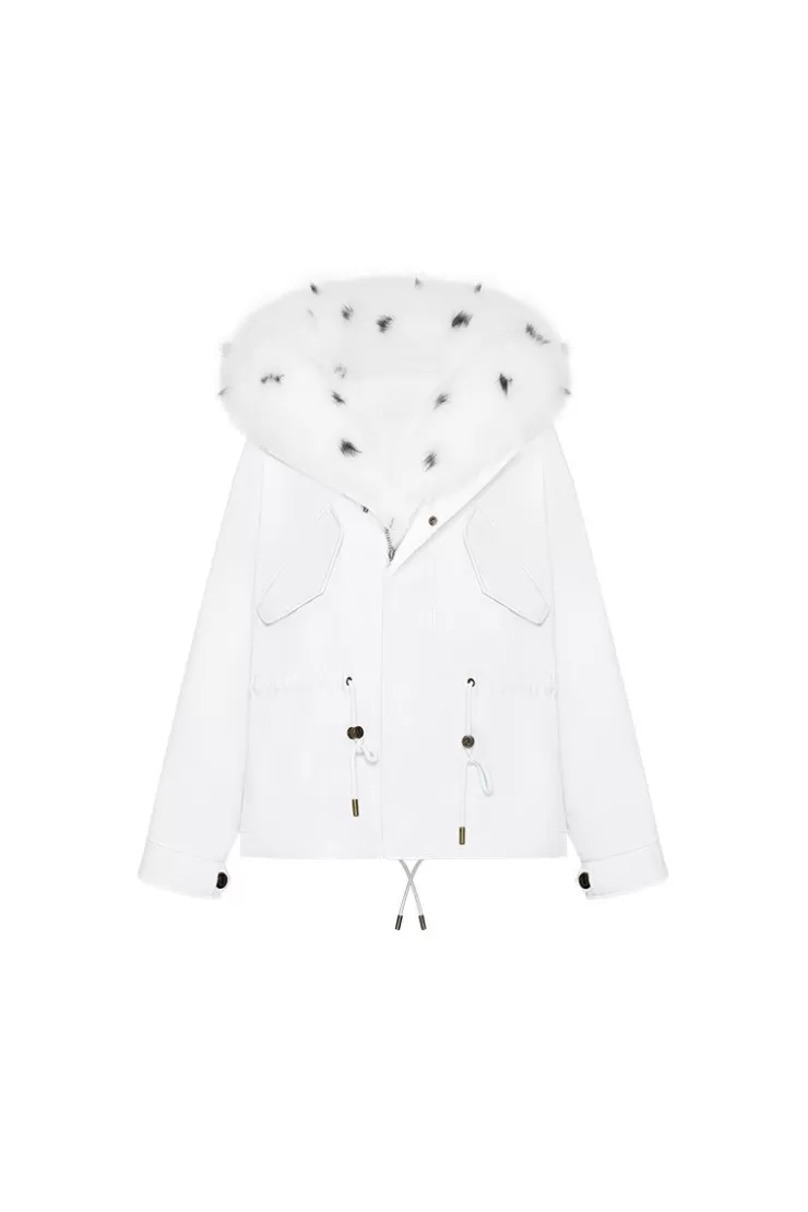 Ozlana White Short Oversize Parka+White Polar Fox | Women Classic & Designer Parkas