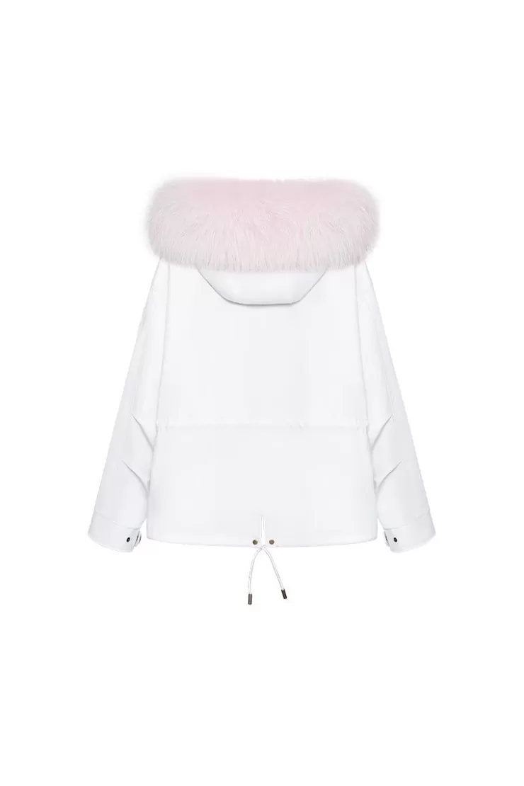 Ozlana White Short Oversize Parka+White Rabbit Fur/Raccoon Fur | Women Classic & Designer Parkas