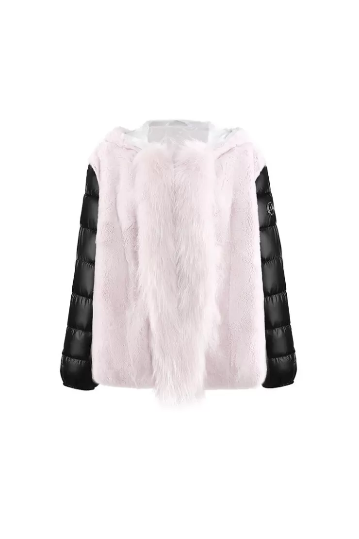 Ozlana White Short Oversize Parka+White Rabbit Fur/Raccoon Fur | Women Classic & Designer Parkas