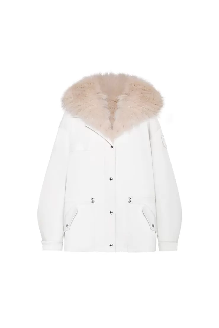 Ozlana White Transform Parka +Cream Hooded Fur Coat | Women Classic & Designer Parkas