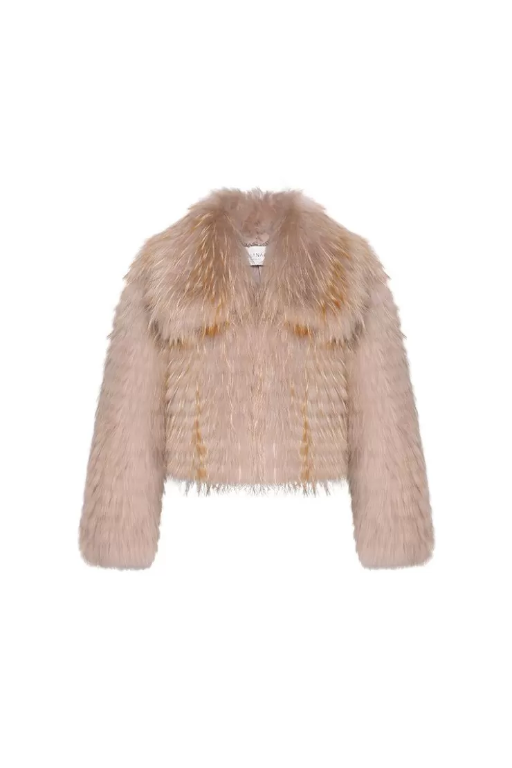 Ozlana Wide Lapel Crop Raccoon Fur Jacket(Mocha) | Women Full Fur Jackets