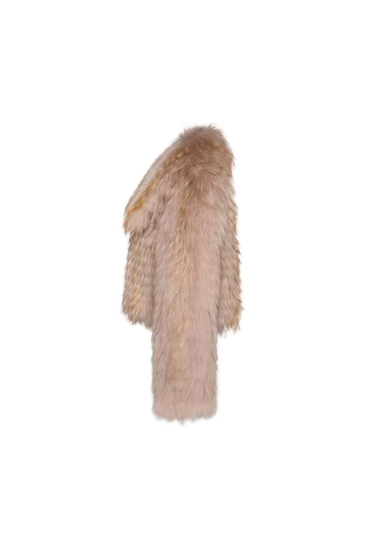 Ozlana Wide Lapel Crop Raccoon Fur Jacket(Mocha) | Women Full Fur Jackets