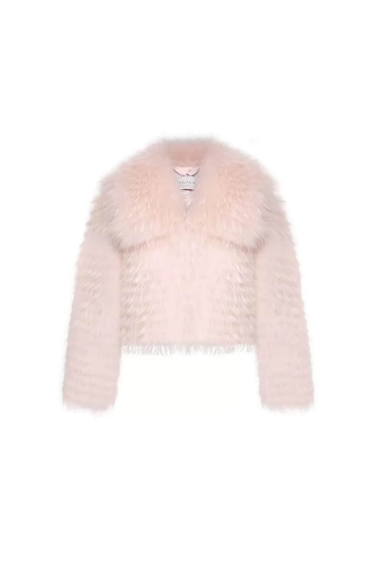 Ozlana Wide Lapel Crop Raccoon Fur Jacket(Pink) | Women Full Fur Jackets