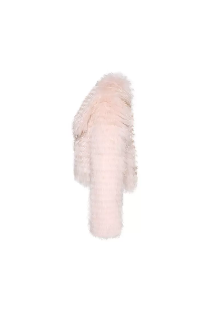 Ozlana Wide Lapel Crop Raccoon Fur Jacket(Pink) | Women Full Fur Jackets