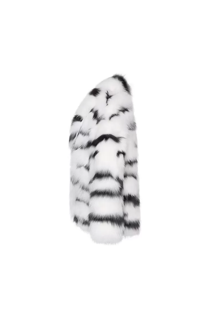 Ozlana Zebra Wide Lapel Racoon Fur Jacket(Black) | Women Full Fur Jackets